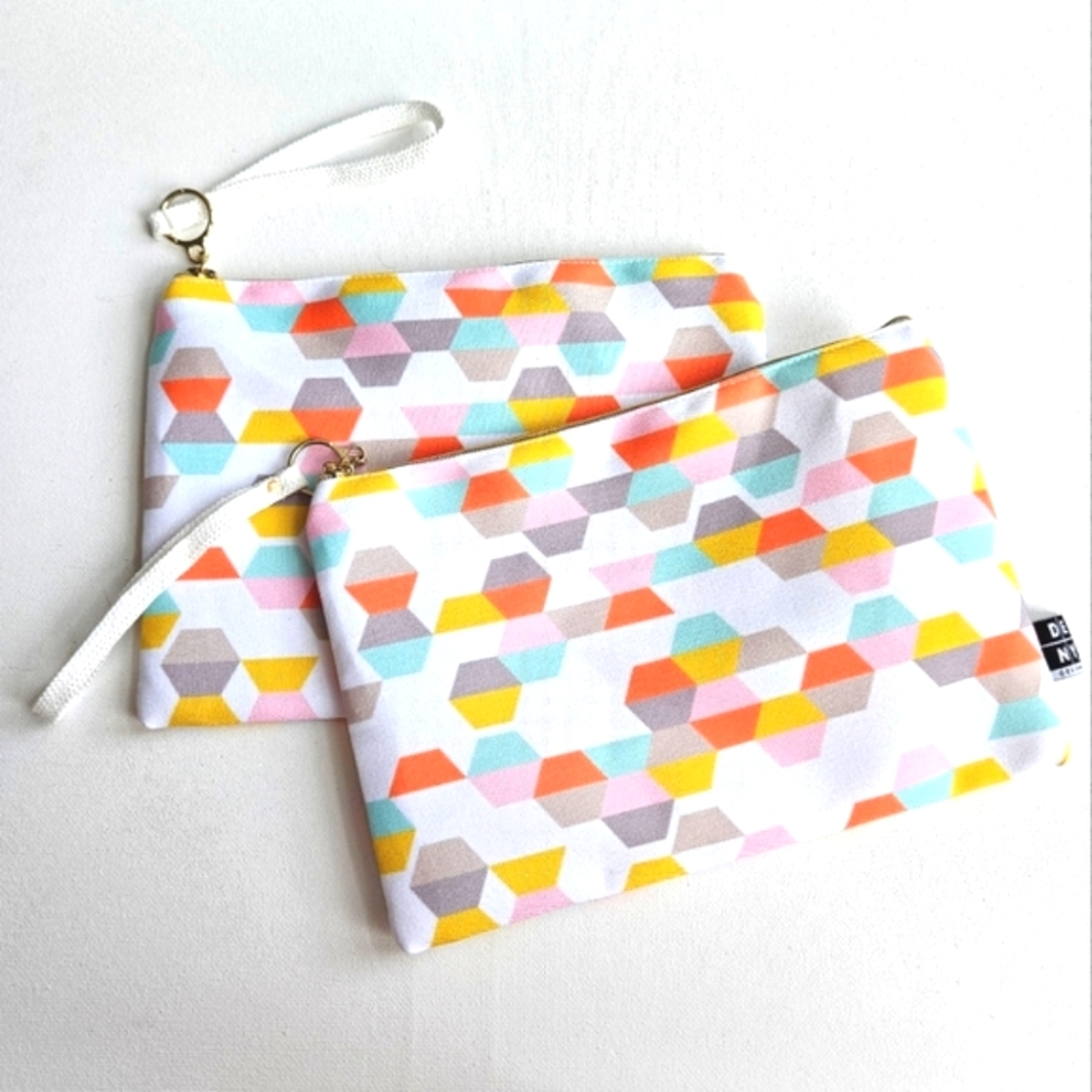 2 Hex Design Fabric Zippered Pouches by Deny Design New!